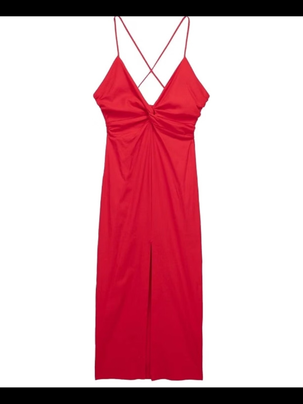 Red Strapless Twist-Front Maxi Dress with Crisscross Straps